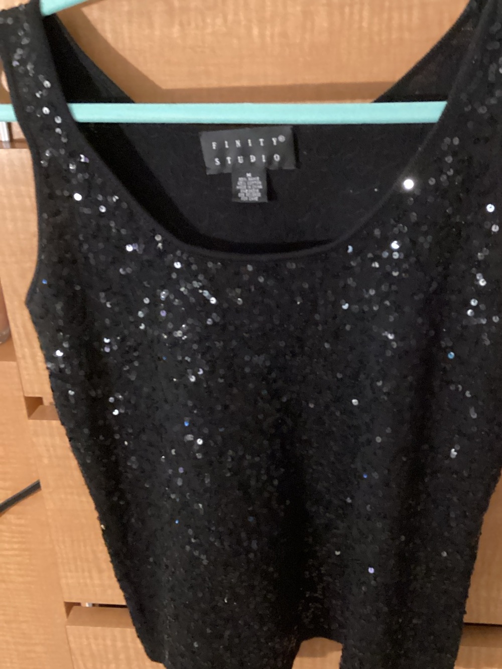 Finity Studio Ramie Cotton  Black Sequin Top, Medium